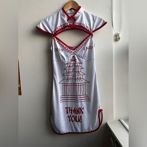 Chinese takeout mini dress white and red with cutout back costume